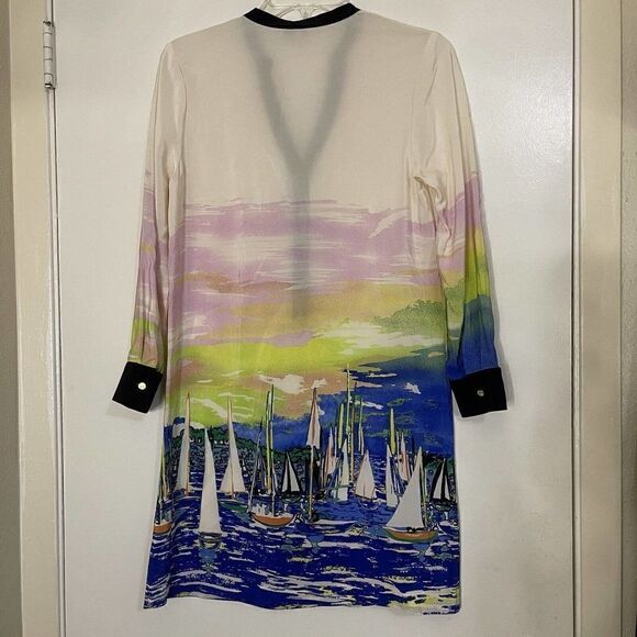 Juicy Couture silk dress marina watercolor print sailboat button dress size US 2 - Picture 6 of 6